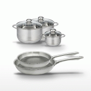 Lot de 2 poêles 24/28 cm et 3 faitouts 14/20/24 cm Elo Relief Passion - gris Acier inoxydable 18/10 3176239954104