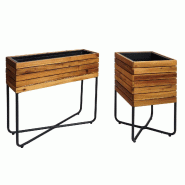 Mendler Lot de 2 jardinières HWC-L25, jardinière, rectangulaire carrée Outdoor acier acacia bois certifié FSC®, marron - marron Bois massif 98585