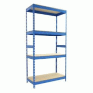 PROREGAL Étagère pour charges lourdes WOOD YETI LIGHT FIVE | HxLxP 200x100x45cm | Charge du compartiment 300kg | Bleu - bleu métal PR_RS31-01 PROREGAL Étagère pour charges lourdes WOOD YETI LIGHT FIVE | HxLxP 200x100x45cm | Charge du compartiment 300kg | Bleu - bleu métal PR_RS31-01