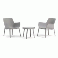 RATTATAN Ensemble de jardin en résine avec 2 fauteuils et table basse, design moderne, ergonomique et résistant pour l'extérieur - Betty - Gris cla