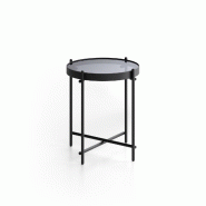 Stones Table basse Twist 1 - Table basse ronde moderne en MDF avec 3 étagères pivotantes, laquée blanche, gris clair et gris foncé - 90 cm - noir