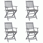 VidaXL Chaises Pliables D Extérieur Lot De 4 Et Coussins Bois D Acacia - gris 3064510