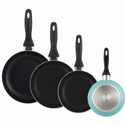 WellHome - Set de 4 Poêles Ø16/20/24/28cm en Aluminium Pressé Bleu Ciel - aluminium PK8112