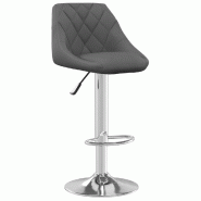 Décoshop26 - Tabouret de bar x1 chaise haute en velours gris foncé coutures losange et acier DEC029494 - gris 3000257404672