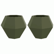 Helloshop26 - Lot de 2 jardinières rectangulaires en acier vert olive 75 x 75 x 60 cm pour extérieur moderne et durable 02_0053111 - vert acier 3000