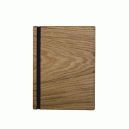 Hungry Club Porte Menu en bois à élastique A5 « Le Demi Tendu » - Chêne - Élastique Marine - Bois massif PM-DT-A5-CH-EMA