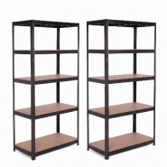 IvoQ Étagère de rangement lot de 2 – 180 x 90 x 40 cm – 175 kg par tablette – 5 tablettes MDF réglables – Noir - métal 8721335300697