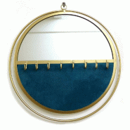 Miroir présentoir bijoux bleu canard et base or L32.5 x P3.5 x H34.5 cm