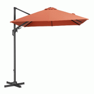 Proloisirs Parasol Déporté 3X3 m/8 baleines NH20 Inclinable Orientable Manivelle - Sienne - orange aluminium Y597
