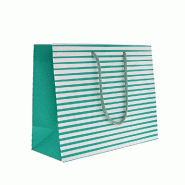 Sac papier bicolore turquoise et blanc 25+10x20cm - par 12