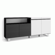 SKRAUT HOME Buffet salon et cuisine, 200x87x35cm, 4 Portes, Design industriel, Blanc et noir - blanc Bois manufacturé 59_2
