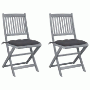 VidaXL Chaises Pliables D Extérieur Lot De 2 Et Coussins Bois D Acacia - gris 3064551