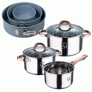 BERGNER - Batterie de Cuisine 5 Pièces en Acier Inoxydable Ø16/18/20cm Compatible Induction avec Jeu de 3 Moules à Four Ronds Ø12/18/22cm NOIA - i