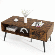 COSTWAY Table avec Tiroir, Espace et Compartiment Ouvert, en Bois, pour Salon et Canapé, 109x55x39,5 cm - marron Bois manufacturé VH34536OR