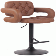 Décoshop26 - Tabouret de bar capitonné en synthétique marron clair accoudoirs repose-pieds métal marron design moderne TDB10504 - marron métal 30