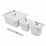 Ensemble de bacs inox 2 × GN 1/6 (P)150 mm et 1 × GN 2/3 (P)150 mm avec couvercles