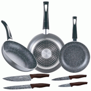San Ignacio - Jeu de 3 poêles Ø16/20/24 en aluminium pressé avec jeu de 4 couteaux de cuisine - aluminium PK5816