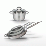 Batterie de cuisine avec 1 faitout 12 cm et 3 poêles 24/28/32 cm en inox et aluminium sans PFAS Elo Collection Relief Solution Brillant - gris 317623_0