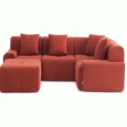 Canapé d'angle modulaire milysofa sofamous 4 places avec méridienne tissu velours côtelé rouge brique - MS-MOUS-5-CRD-BR