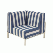 Fauteuil d'angle rayé pour salon jardin modulable tissu bleu pacific - bleu aluminium 114809
