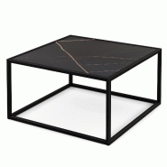 Helloshop26 - Table basse carrée 70 x 70 x 40 cm avec dessus en faux marbre et structure solide en acier noir style moderne 20_0013757 - 3000227909725