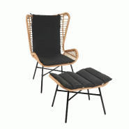 Mendler Poly-Rattan Set HWC-G17b, Balcon Set Garniture de jardin chaise+tabouret fauteuil, corde ~ naturel, coussin anthracite - marron plastique 7631