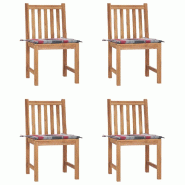 VidaXL Chaises De Jardin Lot De 4 Avec Coussins Bois De Teck Massif - multicolore 3073101