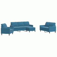 VidaXL Ensemble de canapés 4 pcs avec coussins Bleu Velours Modèle Xavian - 3278370