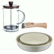 BERGNER - Jeu de 2 Poêles Ø22/26cm en Aluminium Coulé Blanc avec Manche Amovible avec Cafetière à Piston en Verre Borosilicate 15,8×10×18,8cm - PK9766