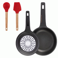 BERGNER - Jeu de poêles Ø20/24 cm en aluminium moulé compatible induction avec jeu de 2 ustensiles de cuisine EXCALIBUR - PK9565