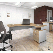 Bureau compact Tono avec caisson - Mobel Linea - 160, Acacia clair, Droite, 2 tiroirs