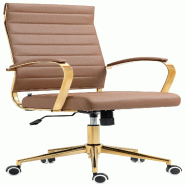 Décoshop26 - Fauteuil de bureau sur roulettes avec dossier à coutures horizontales PVC marron clair et cadre métal doré 10_0006923 - marron métal
