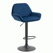 Décoshop26 - Tabouret de bar en velours rembourré bleu base trompette métal noir mat TDB10419 - bleu 3000458069601_0