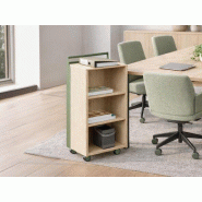 Desserte sur roulettes Extenso Clen ? Caisson de service H100, tablettes réglables, finitions au cho