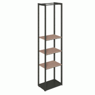 Structure Cage noir base métal 60x40x240cm 3 tablettes noyer