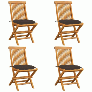 VidaXL Chaises De Jardin Et Coussins Taupe Lot De 4 Bois Teck Massif - gris 3062591