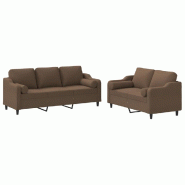 VidaXL Ensemble de canapés 2 pcs avec coussins marron tissu Modèle Zenith Plus - 3201853