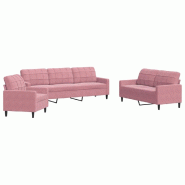 VidaXL Ensemble de canapés 3 pcs avec coussins Rose Velours Modèle Flaris - 3278434