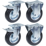 Roulette 125mm 5" à bandage caoutchouc, frein fixe, forte capacité de 480kg, jeu de 4 Roulette 125mm 5" à bandage caoutchouc, frein fixe, forte capacité de 480kg, jeu de 4