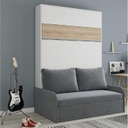 ARMOIRE LIT ESCAMOTABLE BERMUDES SOFA BLANC BANDEAU CHÊNE CANAPÉ GRIS 140*200 CM