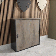 Armoire mi-haute à portes coulissantes - Mobel Linea - 120, Gris anthracite, Chêne grisé_0
