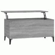 Décoshop26 - Table basse avec dessus relevable 90 x 44,5 x 45 cm bois d'ingénierie gris et métal DEC040117 - gris métal 3000264759628