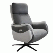 FAUTEUIL RELAX ÉLECTRIQUE CABRIES BI MOTEUR MICRO GRIS PLOMB/PERLE PIÈTEMENT ÉTOILE MÉTAL NOIR