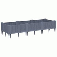 Helloshop26 - Jardinière bac lit surélevé plantes fleurs terrasse jardin avec piquets 125 x 40 x 28,5 cm PP gris 02_0038186 - 3000214127224 Helloshop26 - Jardinière bac lit surélevé plantes fleurs terrasse jardin avec piquets 125 x 40 x 28,5 cm PP gris 02_0038186 - 3000214127224
