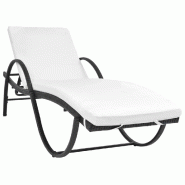 Helloshop26 - Transat chaise longue bain de soleil lit de jardin terrasse meuble d'extérieur avec coussin résine tressée noir 02_0012529 - noir aci