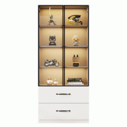Merax Vitrine LED 60×40×160 cm, vitrine en verre avec portes en verre trempé, bibliothèque et armoire multifonctionnelle avec 2 tiroirs, blanc - b