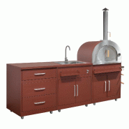 Oviala Business Oviala Cuisine extérieure acier 3 éléments avec four à pizza en acier 96 x 232 x 66 cm brique - marron acier 115300