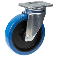 Roulette pivotante de 200 mm avec caoutchouc élastique bleu sur roue centrale en nylon Roulette pivotante de 200 mm avec caoutchouc élastique bleu sur roue centrale en nylon