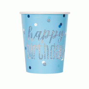 8 gobelets pailletés bleus & argent Happy Birthday - bleu 82247