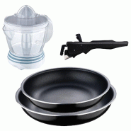 BERGNER - Jeu de 2 poêles Ø22/26 cm en aluminium pressé avec poignée amovible avec presse-agrumes 40 W - Capacité 1,2 L - PK9580